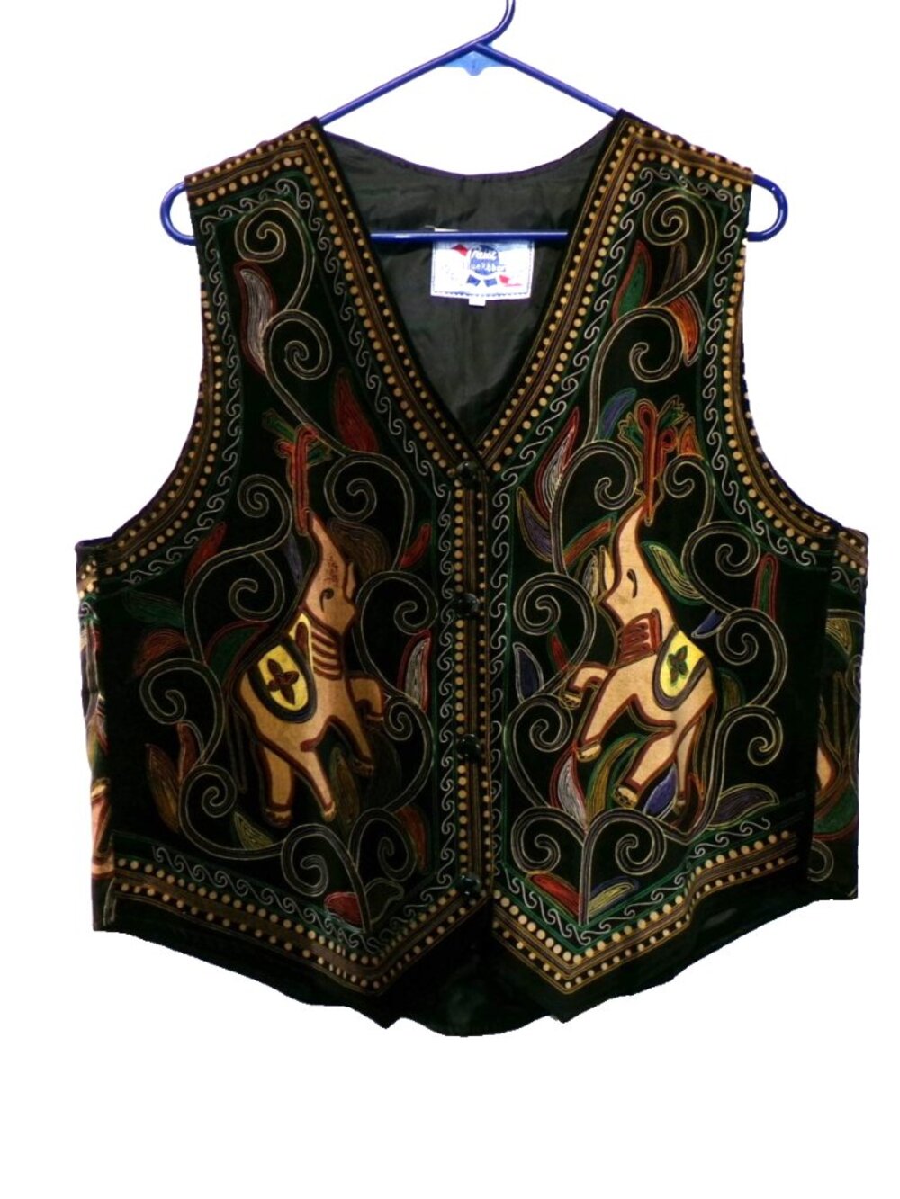 Vintage Pabst Blue Ribbon PBR Women's XXL Retro Velvet Vest Elephant Boho Hippie